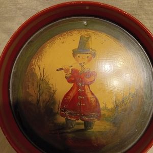 Vintage Signed Peter Ompir Folk Art Hand Painted Tray Flute Player